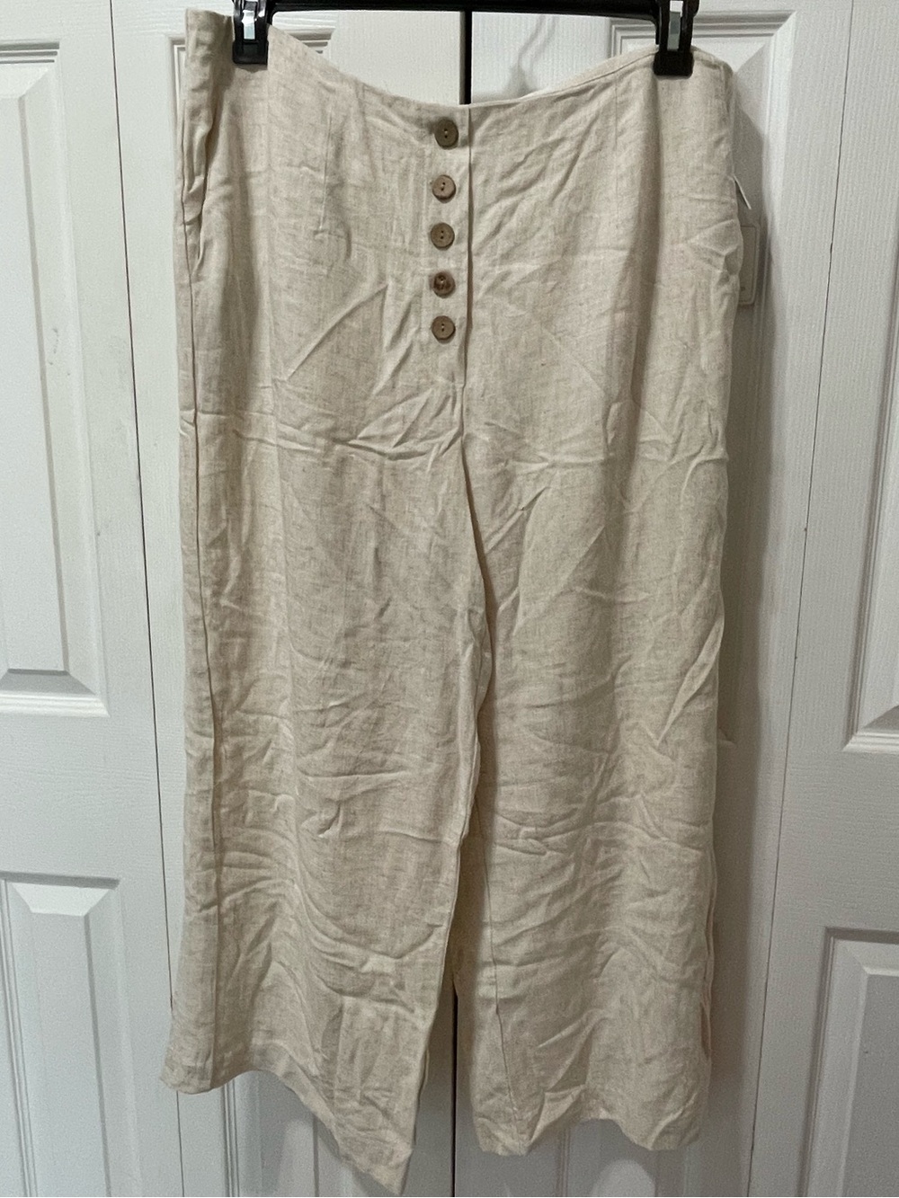 Jules & Leopold Cream High-Rise Linen Button Front Wide Leg Pants